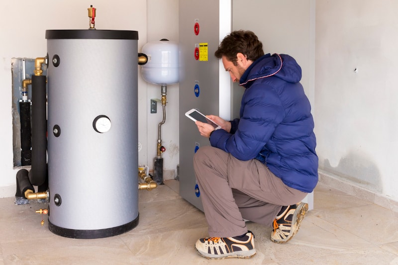 Technician inspecting a furnace
